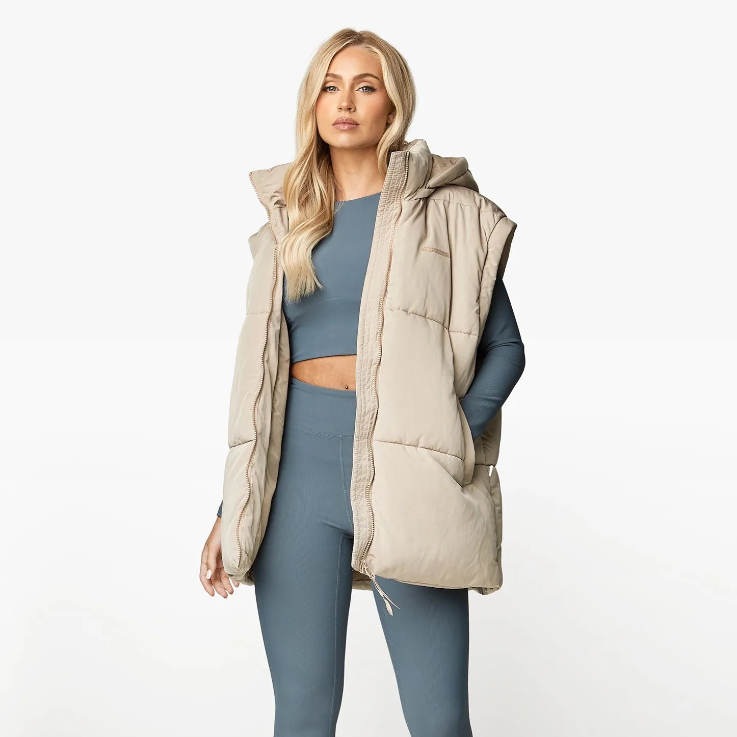 Gym King Align Oversized Gilet - Latte