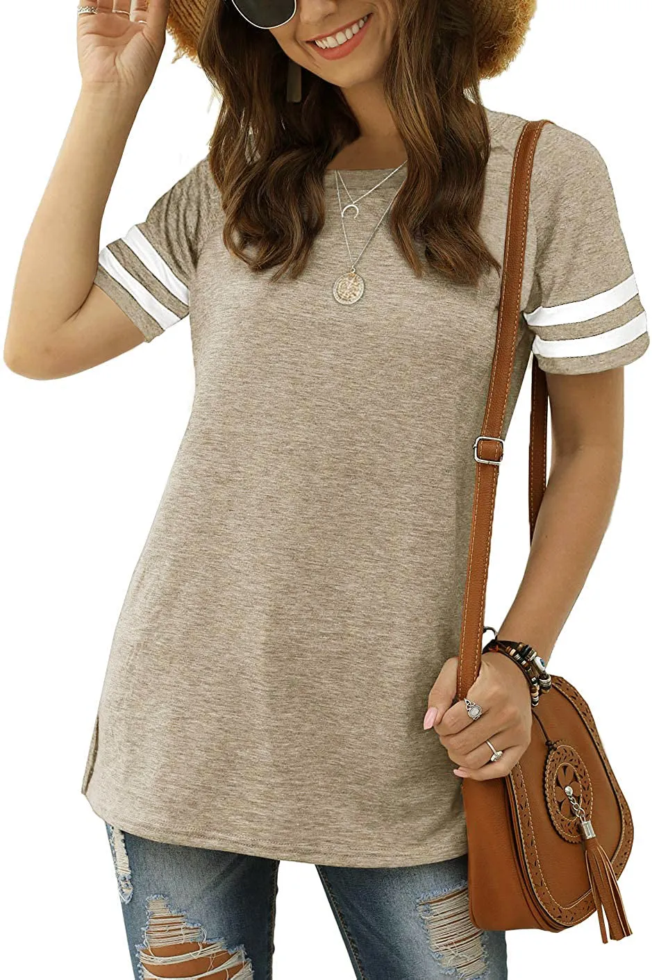 Haute Edition Women's Short Sleeve Varsity Stripe Casual Summer Top