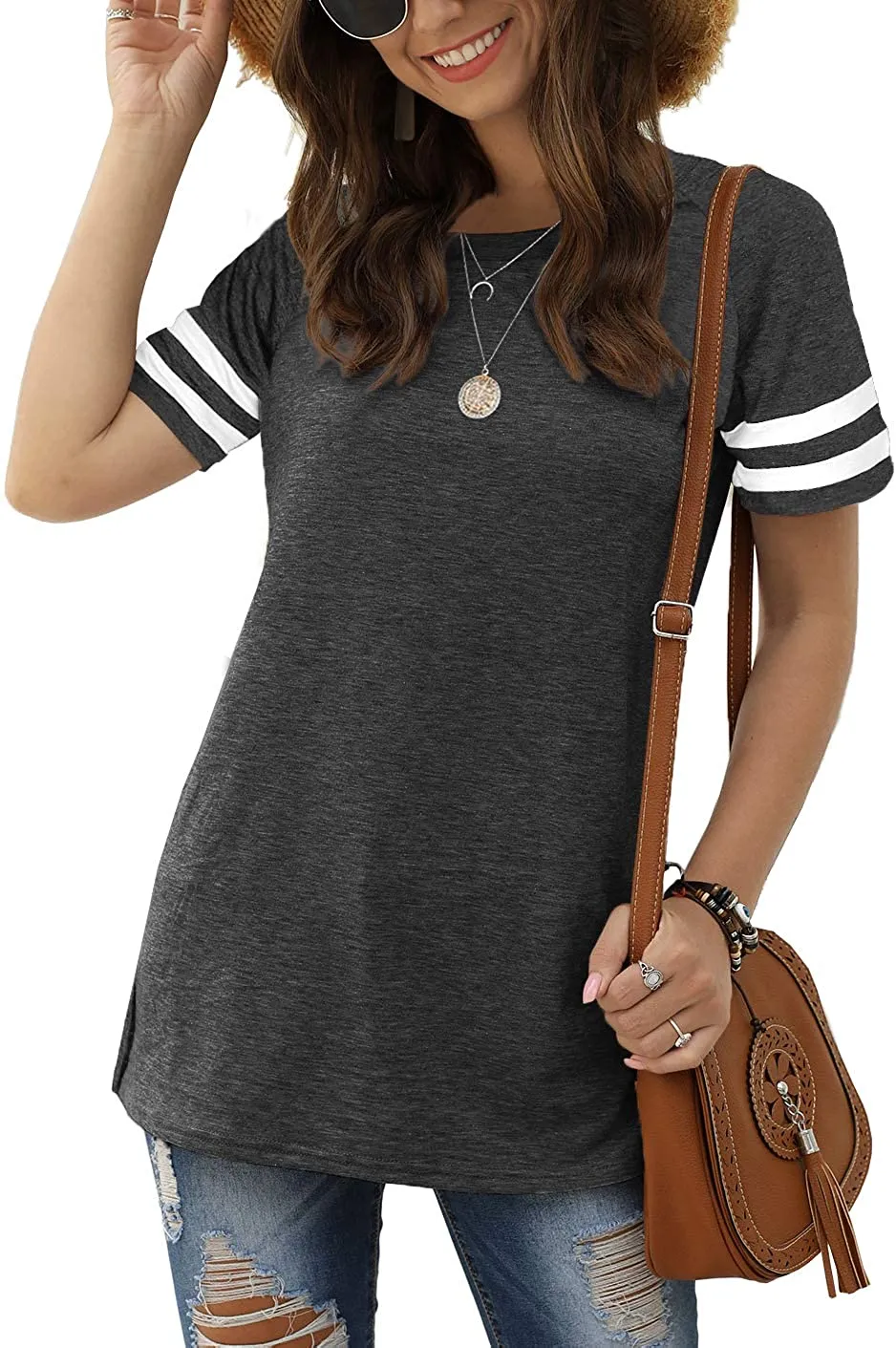 Haute Edition Women's Short Sleeve Varsity Stripe Casual Summer Top