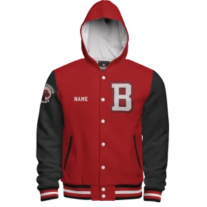 Hooded Cotton Fleece Varsity Jacket With No Lining