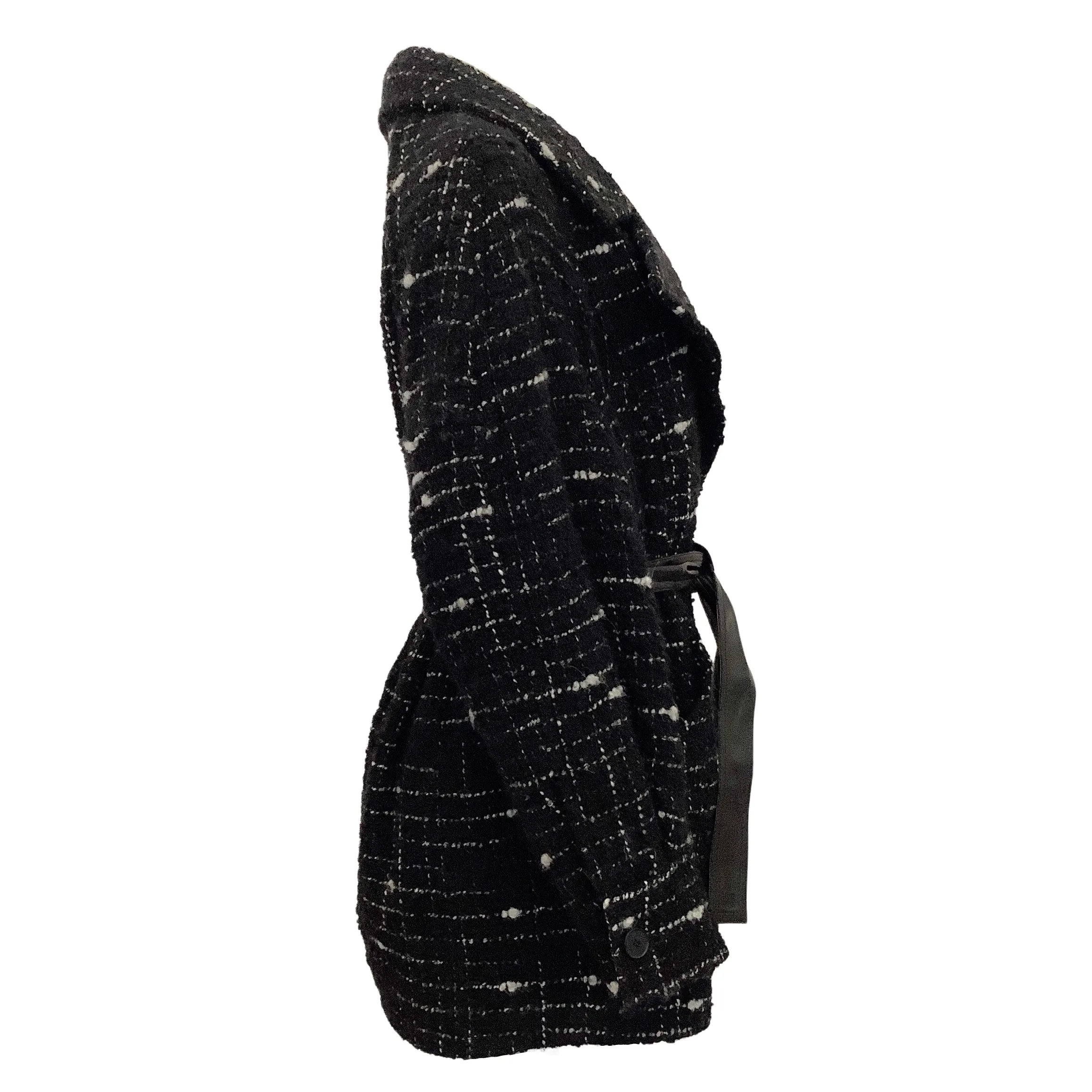 Iro Black / White Tweed Derek Coat with Leather Belt