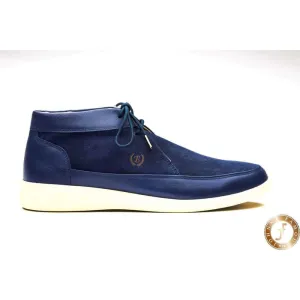 Johnny Famous Bally Style Central Park Men's Navy Blue Leather and Suede High Tops