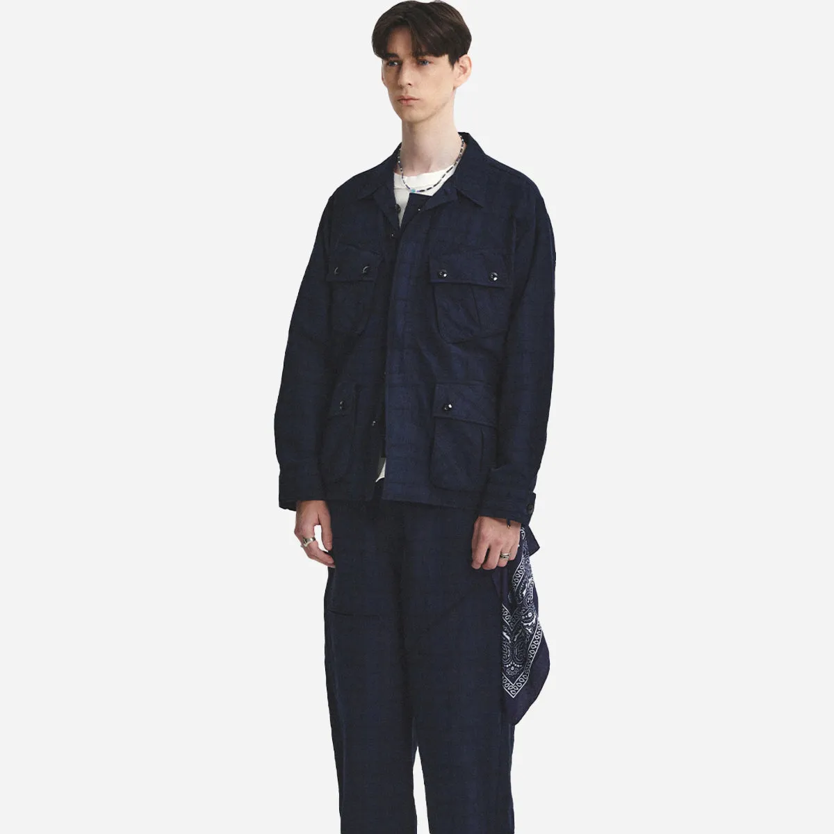 JUNGLE FATIGUE LINEN JACKET - NAVY CHECK