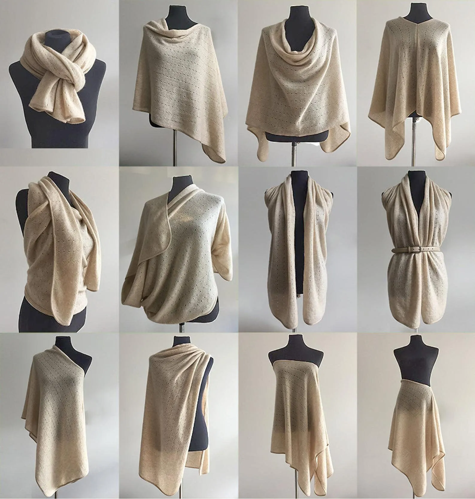 Light grey cashmere poncho Multiway