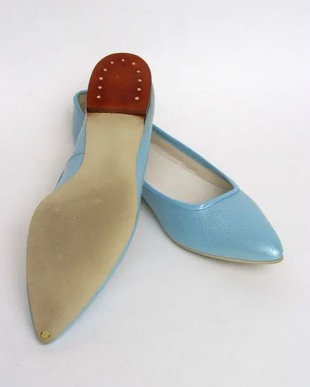 Lizard Textured Flats in Pearl Blue