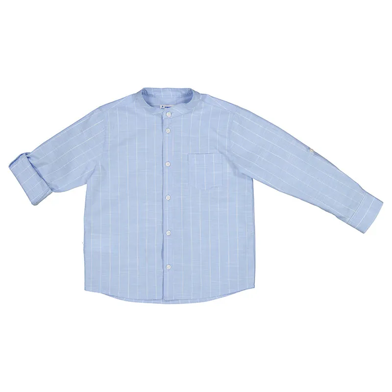 Mayoral Mini Long Sleeve Striped Mandarin Collar Dress Shirt_ 3121