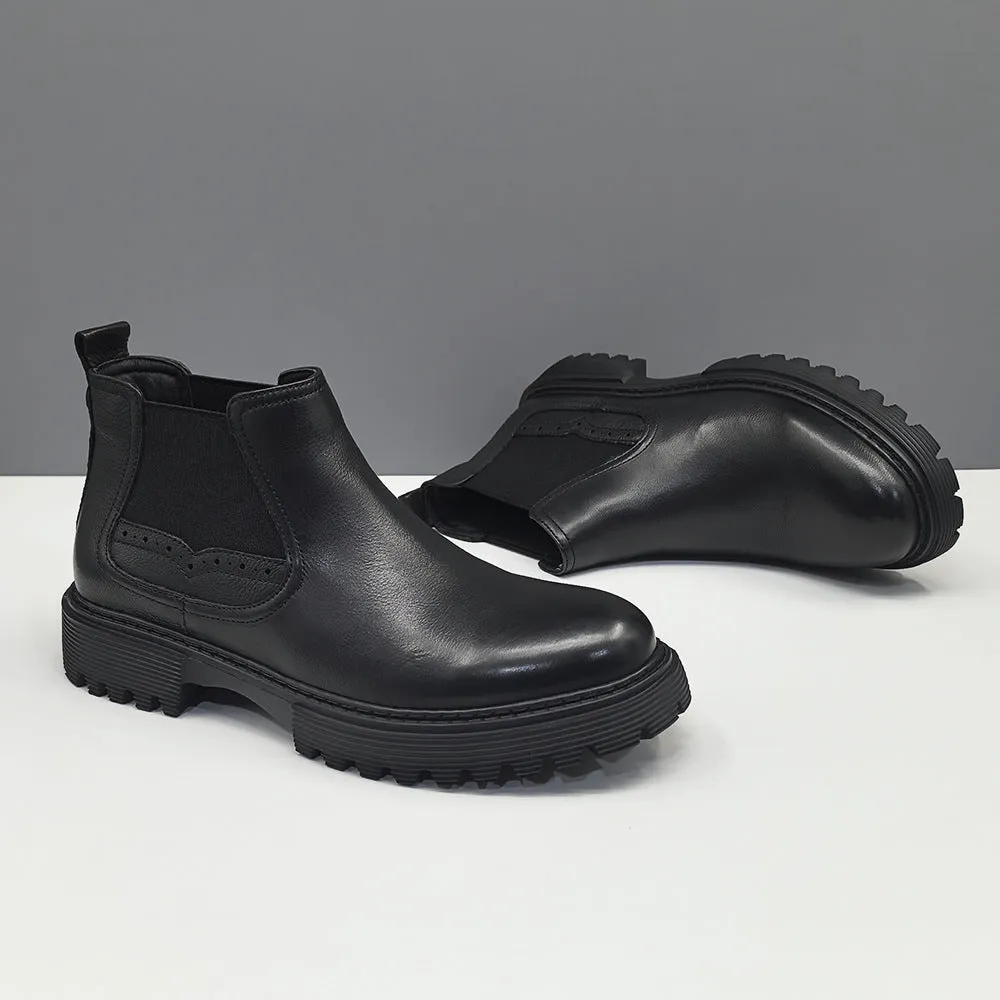 Men Vintage Solid Leather Casual Ankle Boots