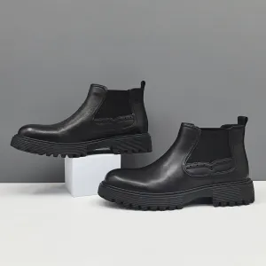 Men Vintage Solid Leather Casual Ankle Boots