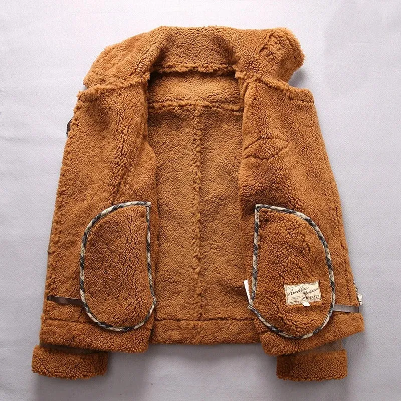 Men's B3 Sheepskin Shearling Bomber Military Fur Jacket