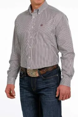 MEN'S CINCH STRIPE BUTTON-DOWN WESTERN SHIRT - WHITE / PURPLE