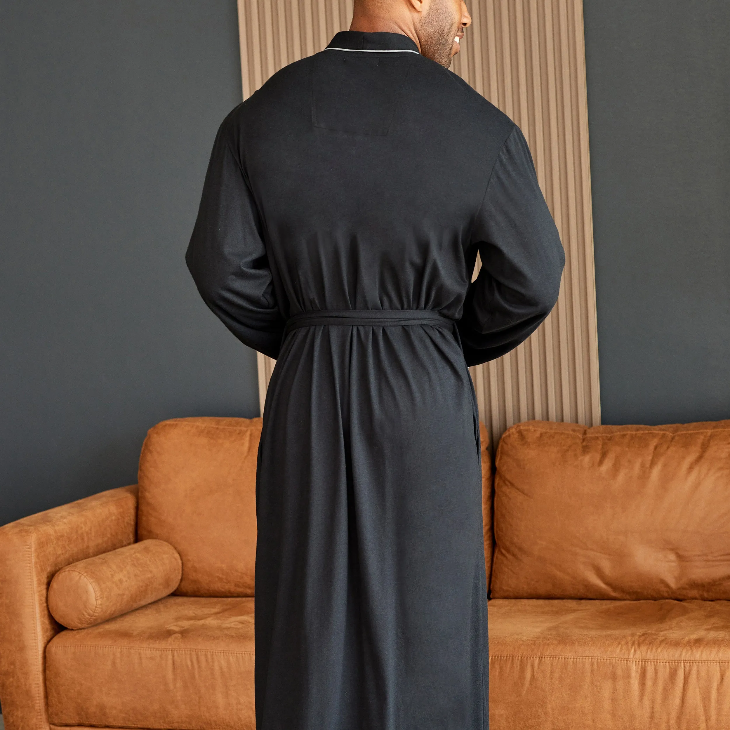 Mens Long Knit Lounge Robe with Pockets