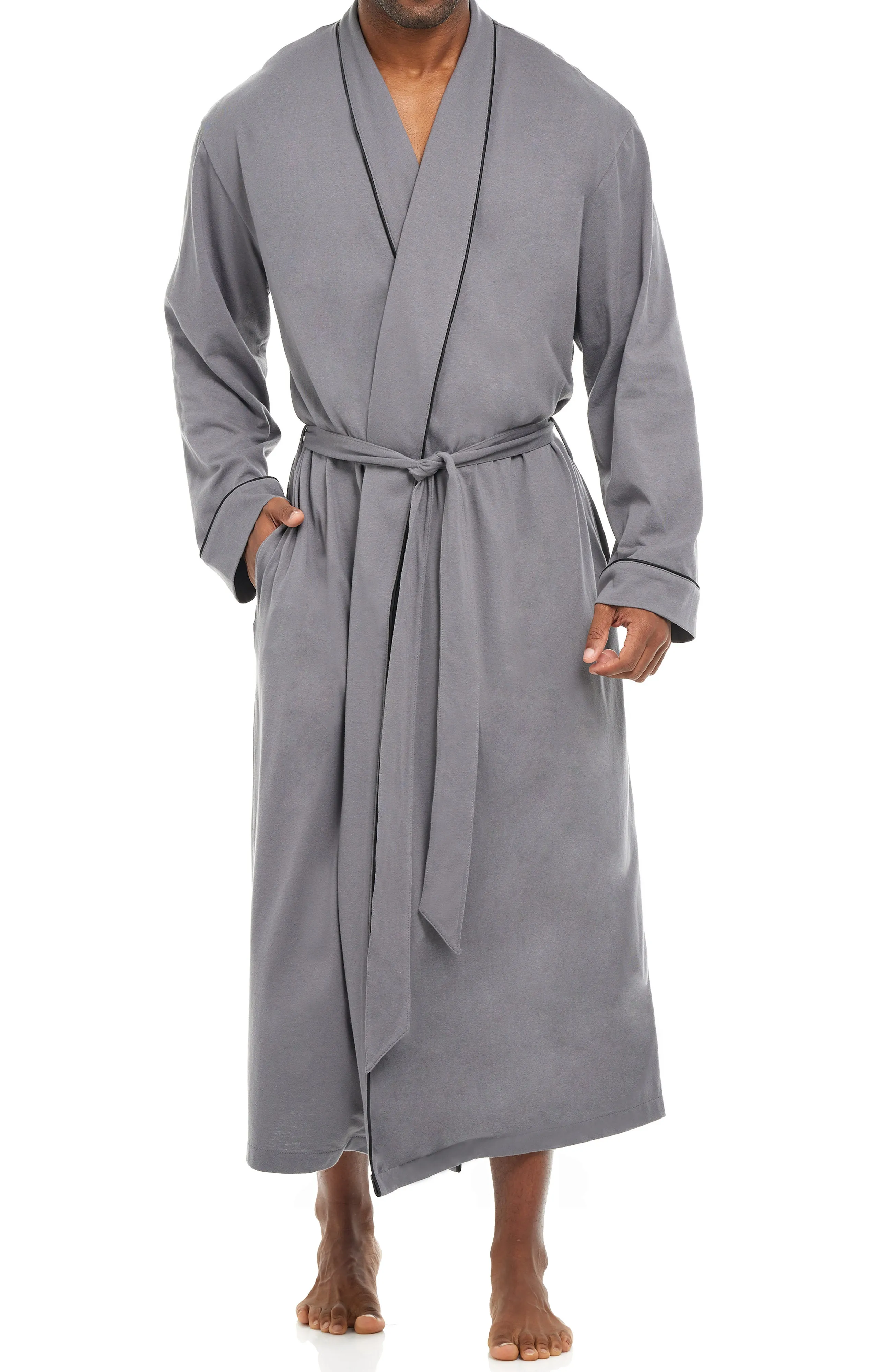 Mens Long Knit Lounge Robe with Pockets