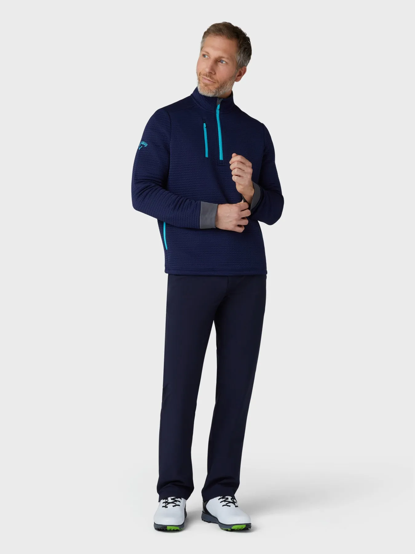 Men's Midweight Textured 1/4 Zip Fleece In Peacoat/Scuba Blue