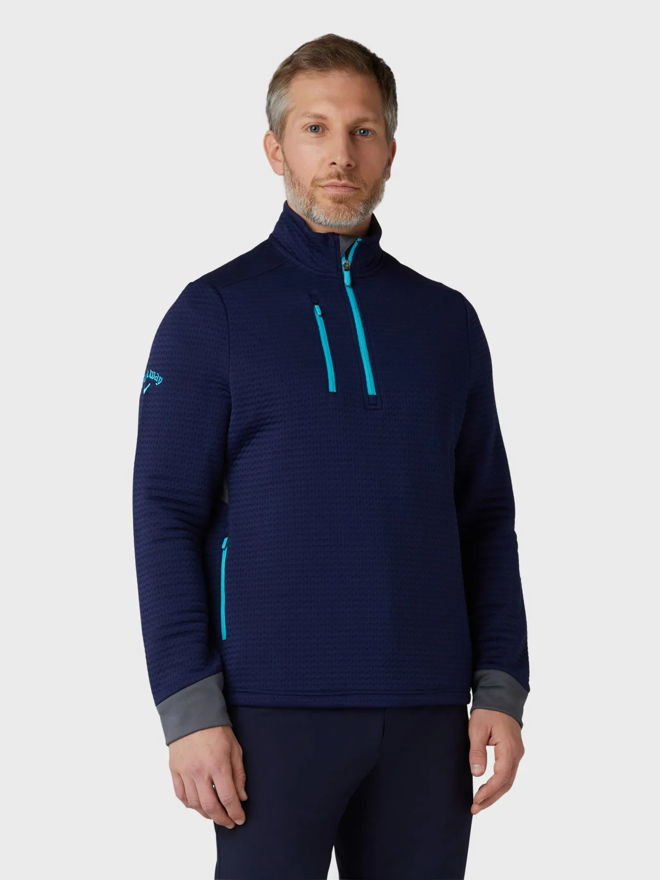 Men's Midweight Textured 1/4 Zip Fleece In Peacoat/Scuba Blue