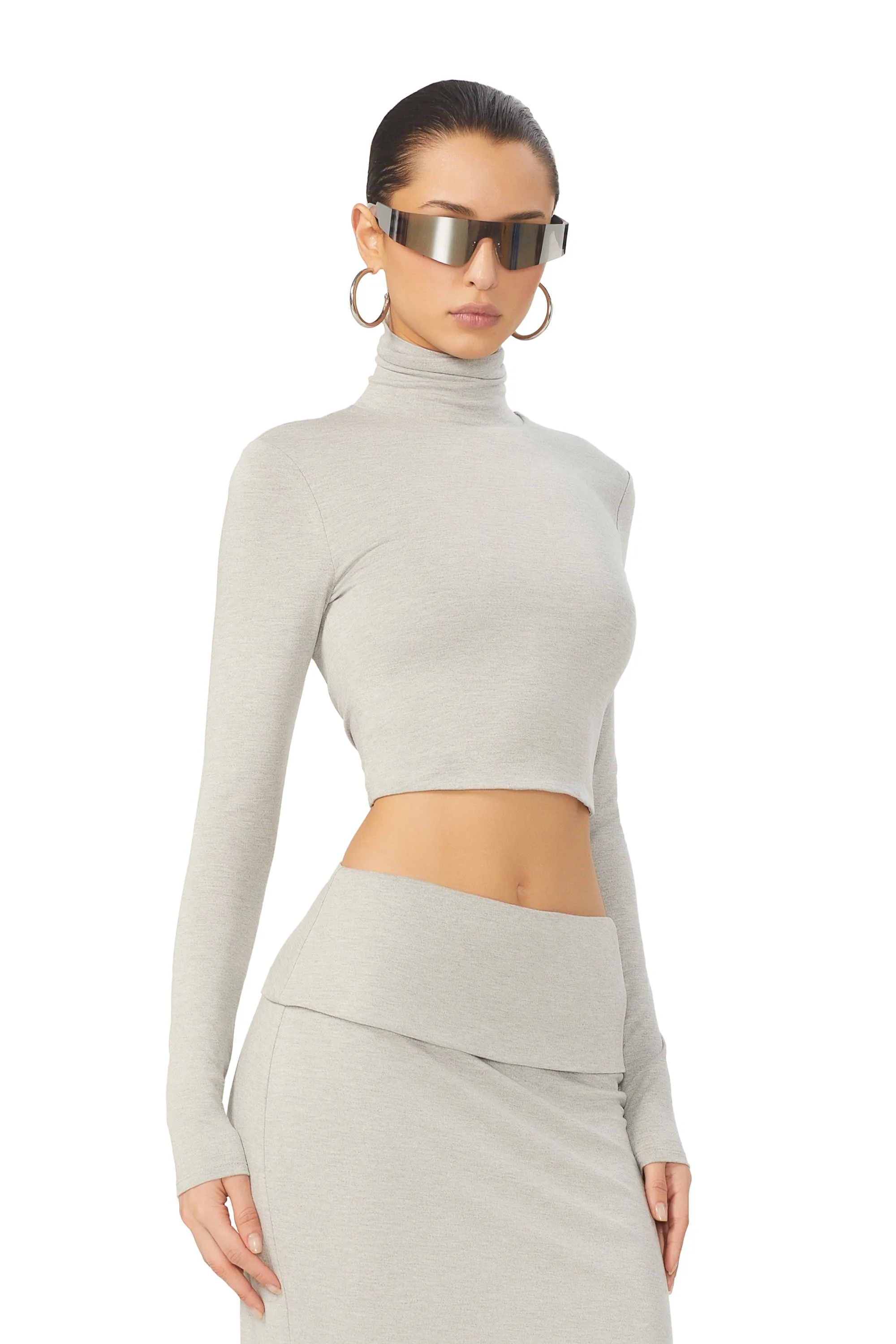 Micaela Crop Turtleneck - Heather Grey