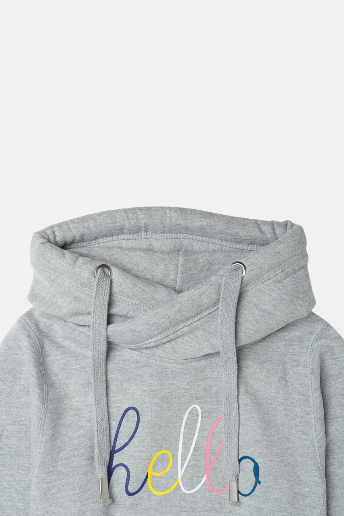 Multicolour Grey Hello Cowl Neck Hoodie