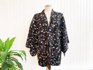 New Arrival ! Vintage Haori/Kimono Black Floral 1970s