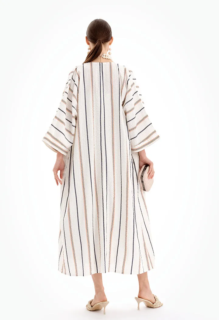 Open Front Striped Maxi Kimono