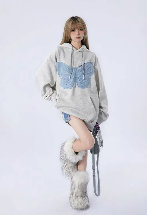 Oversized Butterfly Patchwork Hoodie