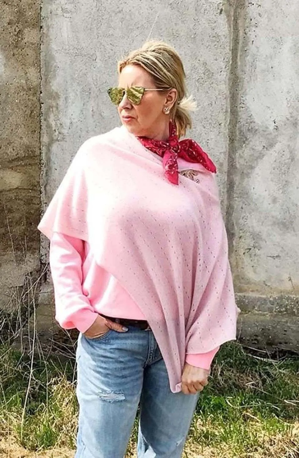 Pale pink cashmere poncho Multiway