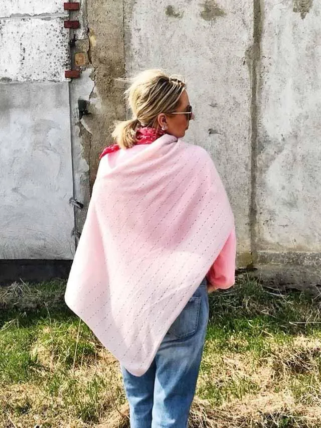 Pale pink cashmere poncho Multiway