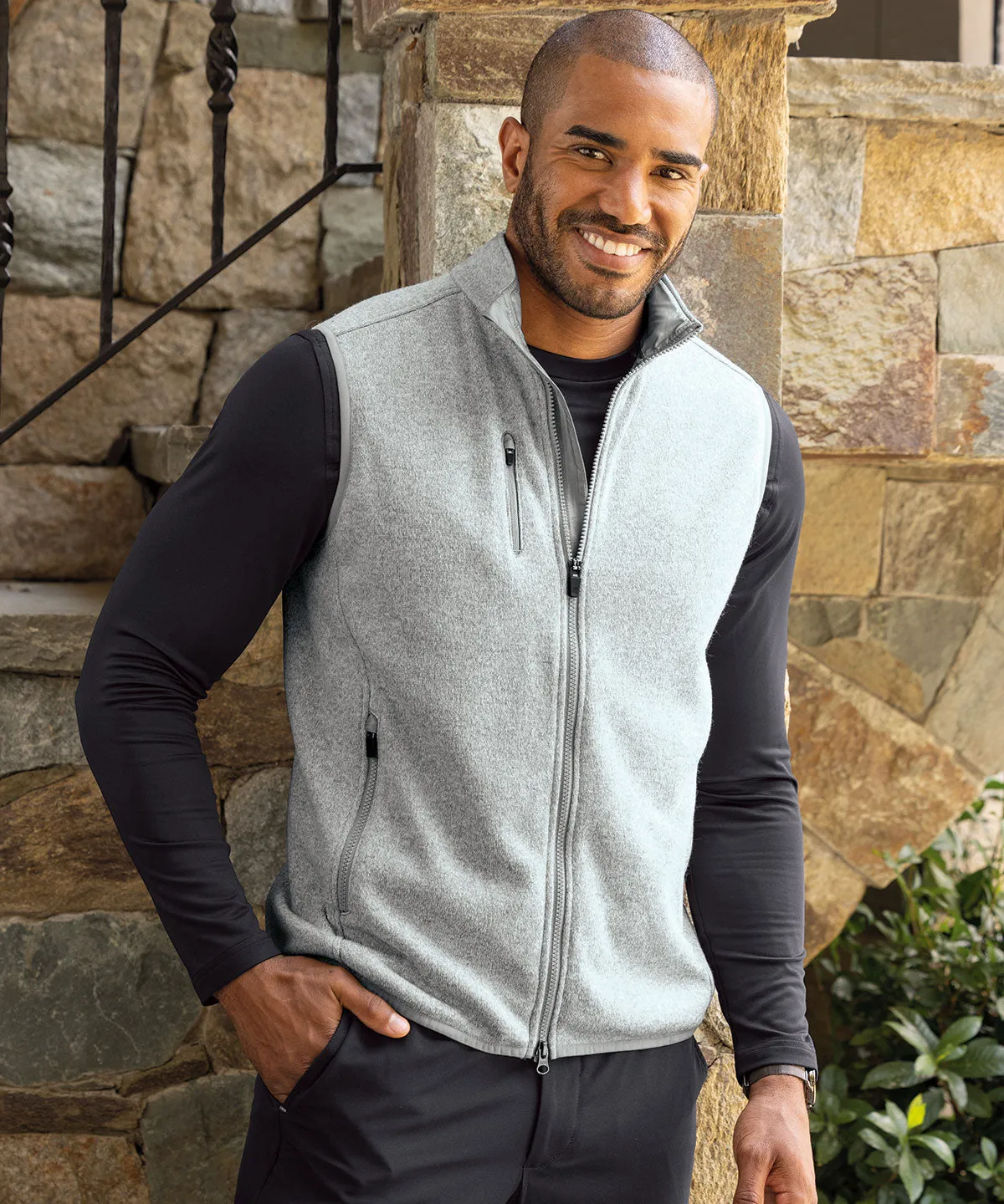 Performance Heathered Full Zip Fleece Vest