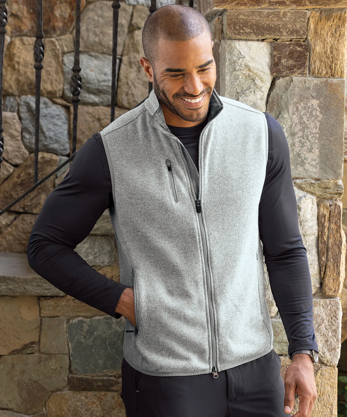 Performance Heathered Full Zip Fleece Vest