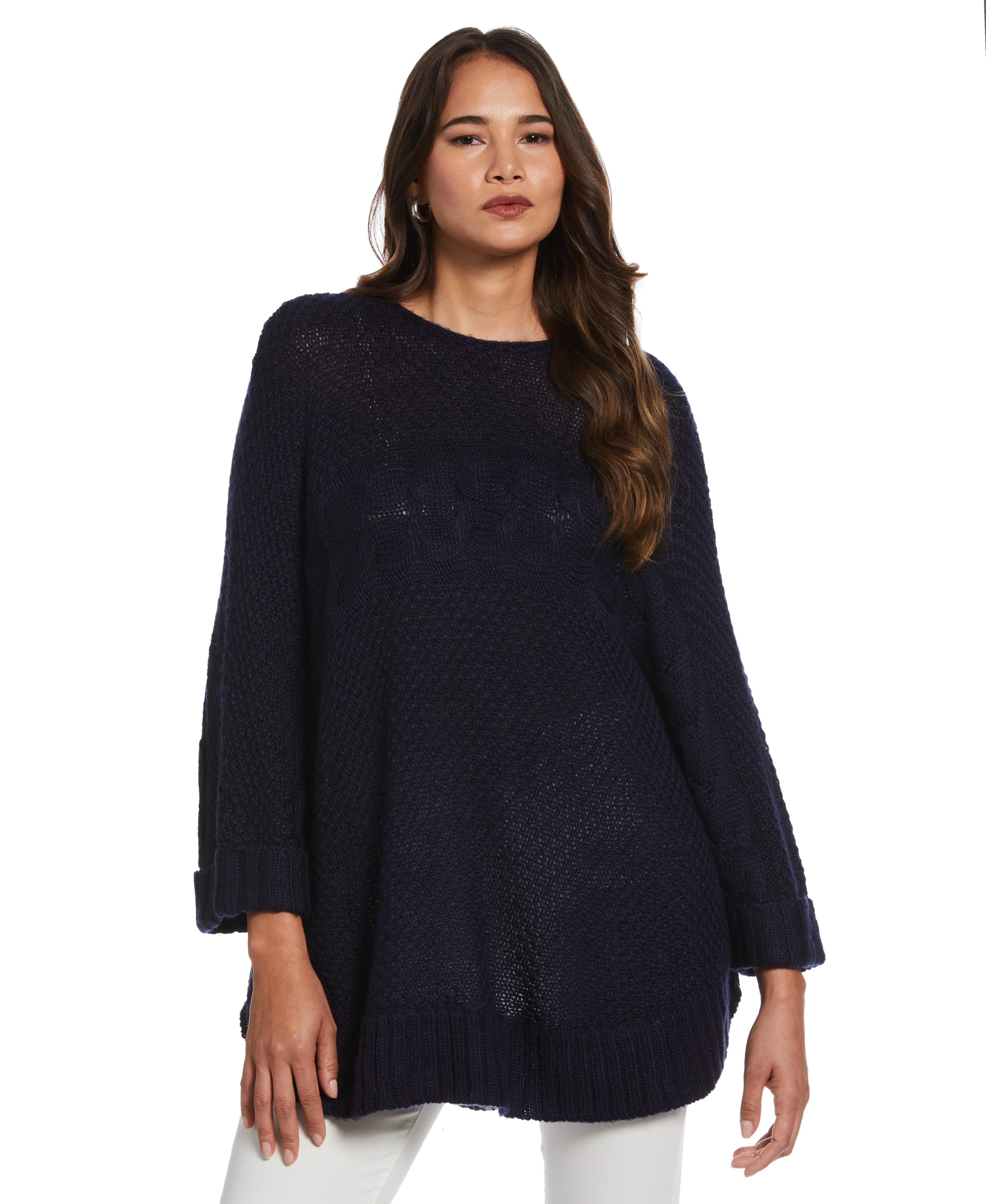 Plus Size Oversized Poncho Cable Knit Sweater