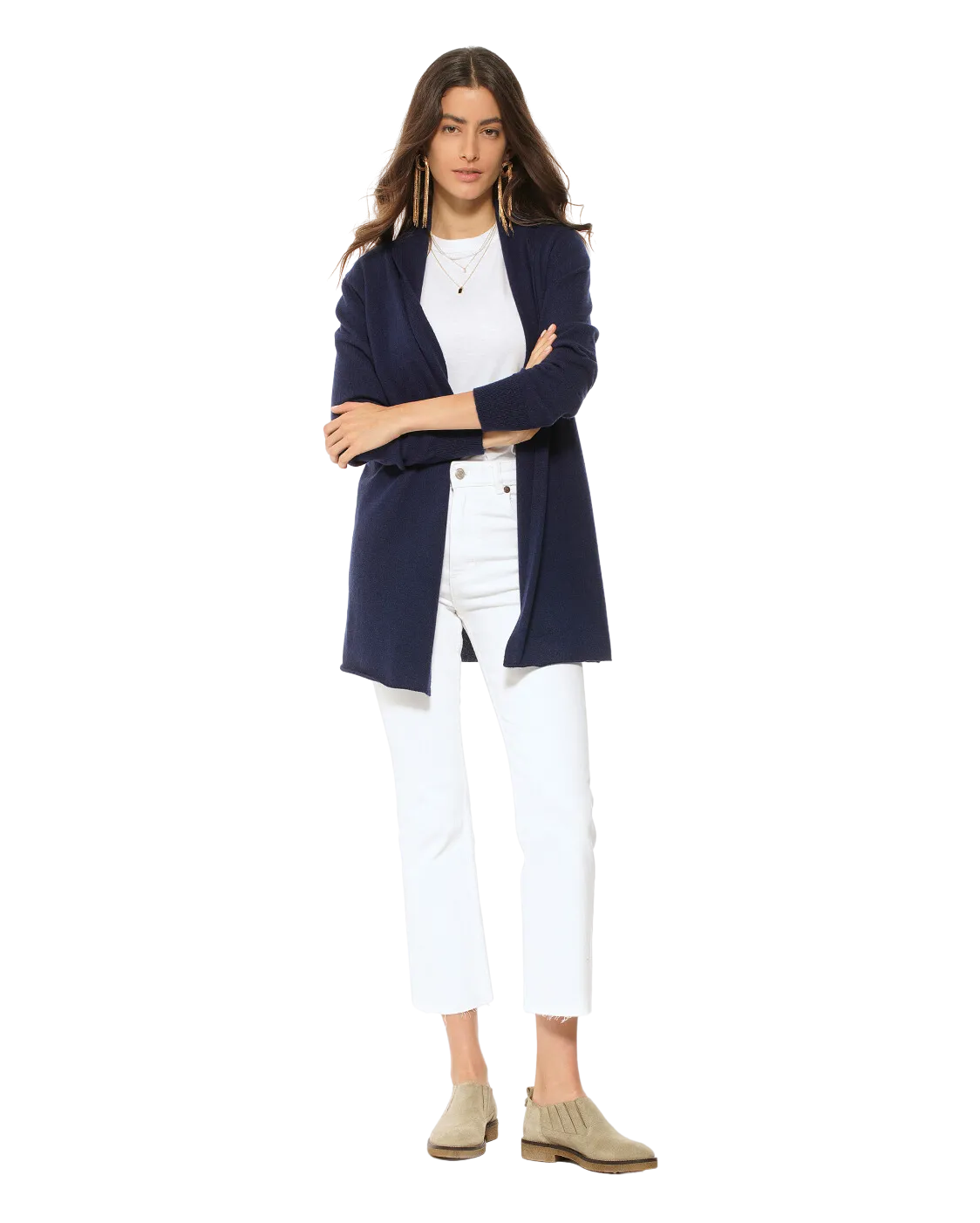 Pure Cashmere Open Front Cardigan Night Blue