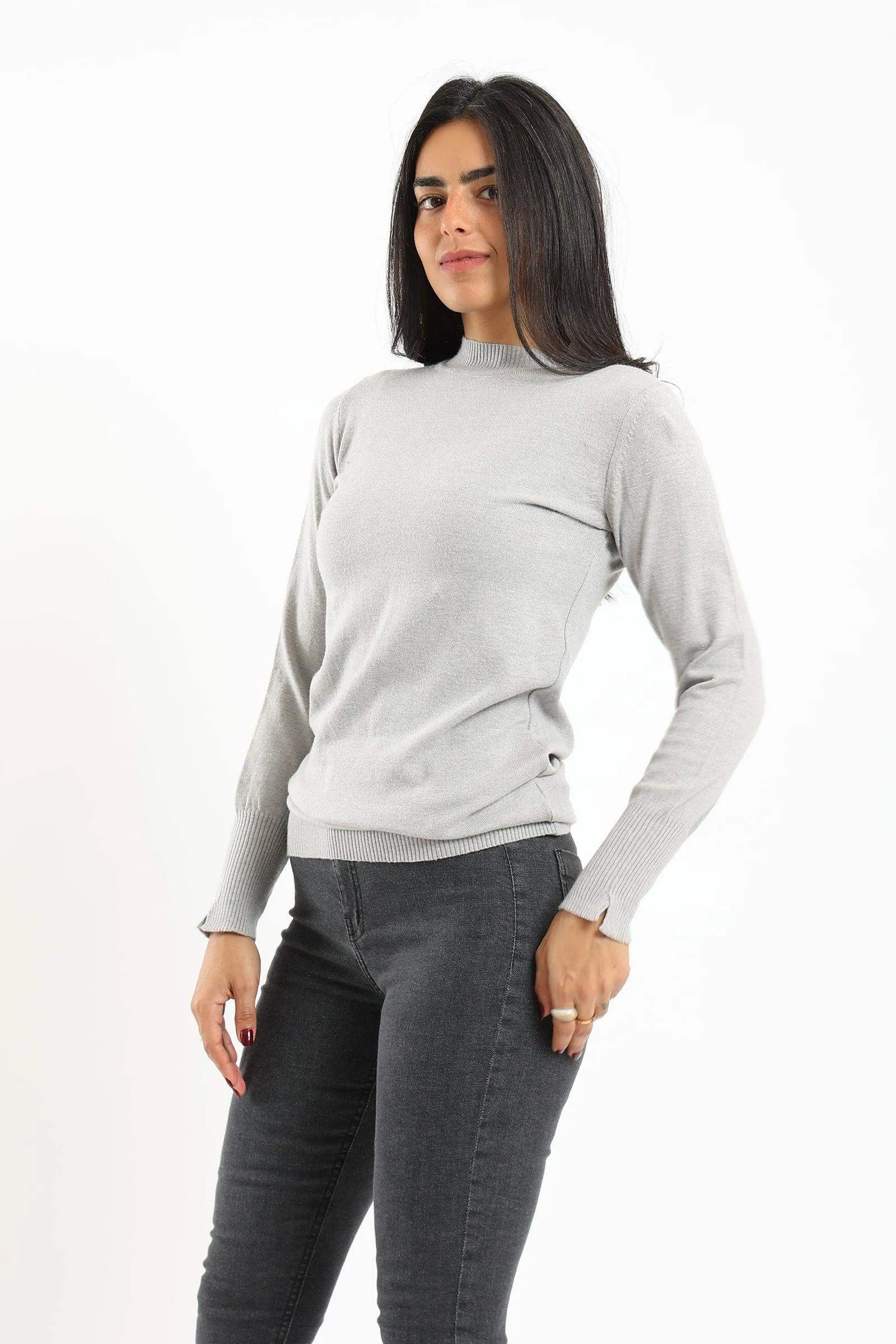 Ribbed Hem Plain Pullover