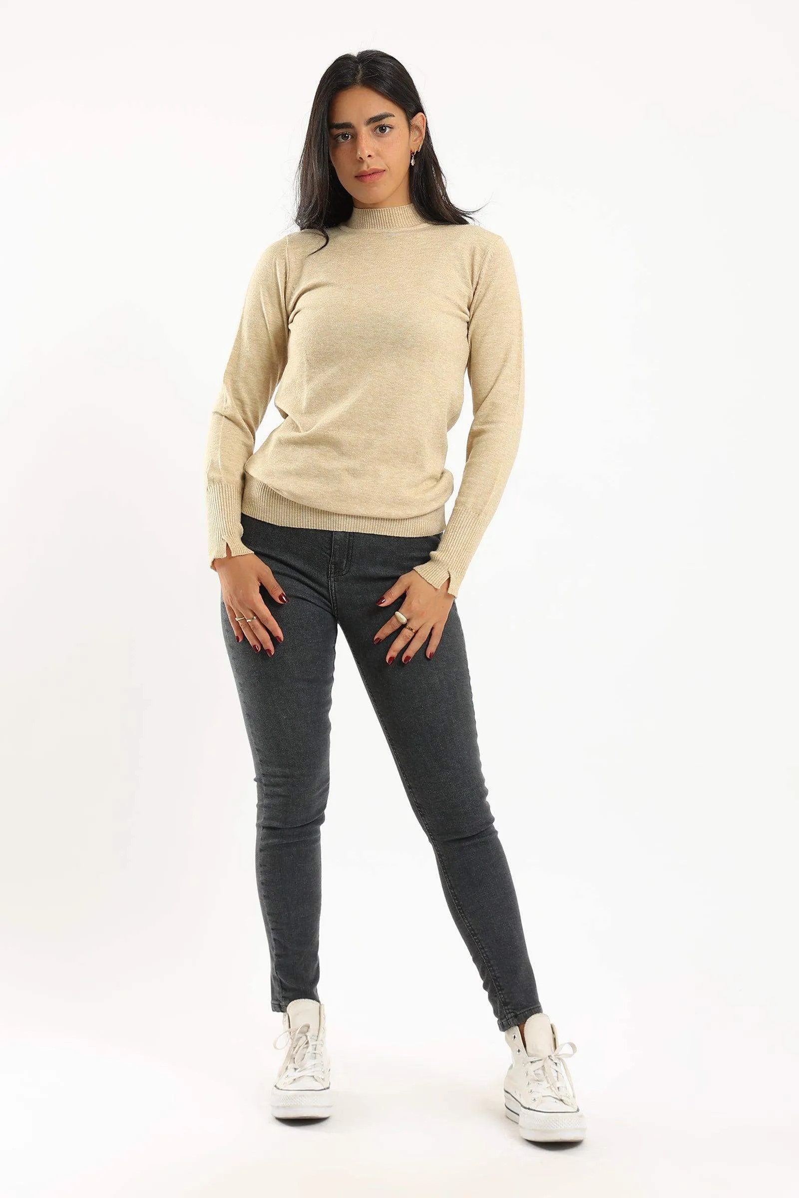 Ribbed Hem Plain Pullover