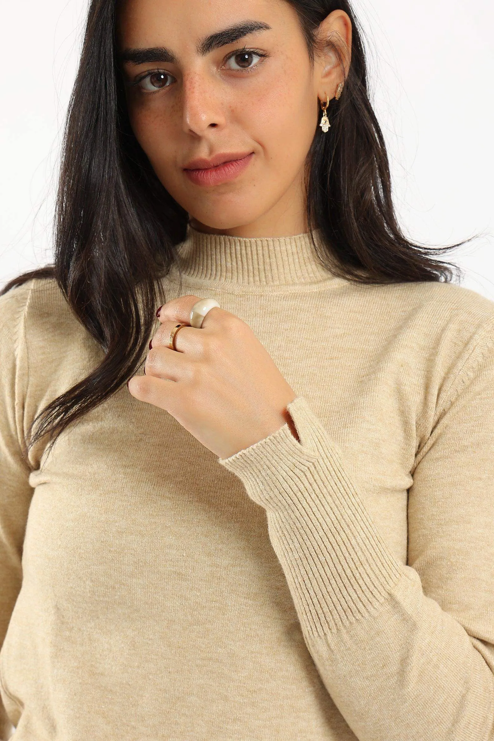 Ribbed Hem Plain Pullover