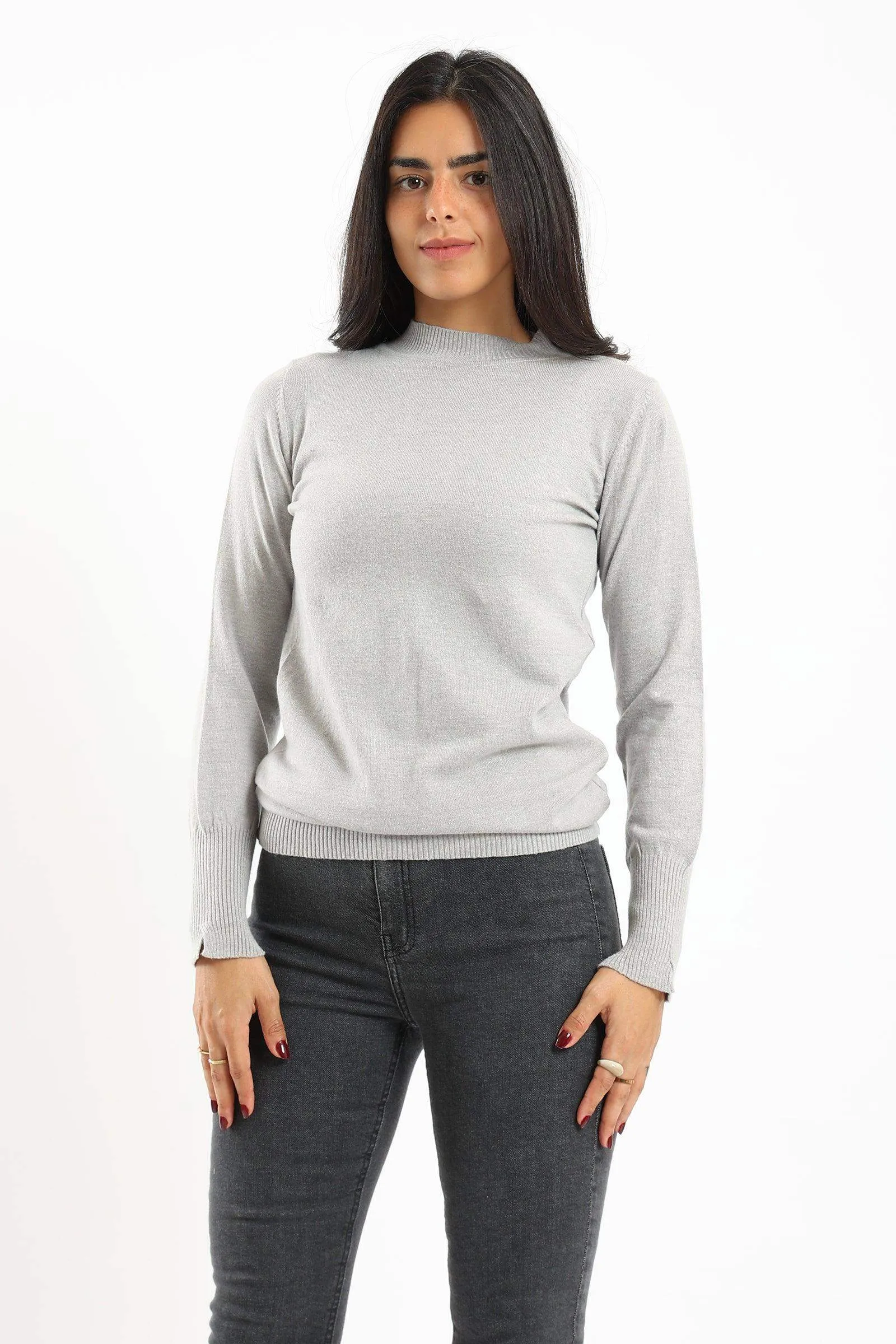 Ribbed Hem Plain Pullover