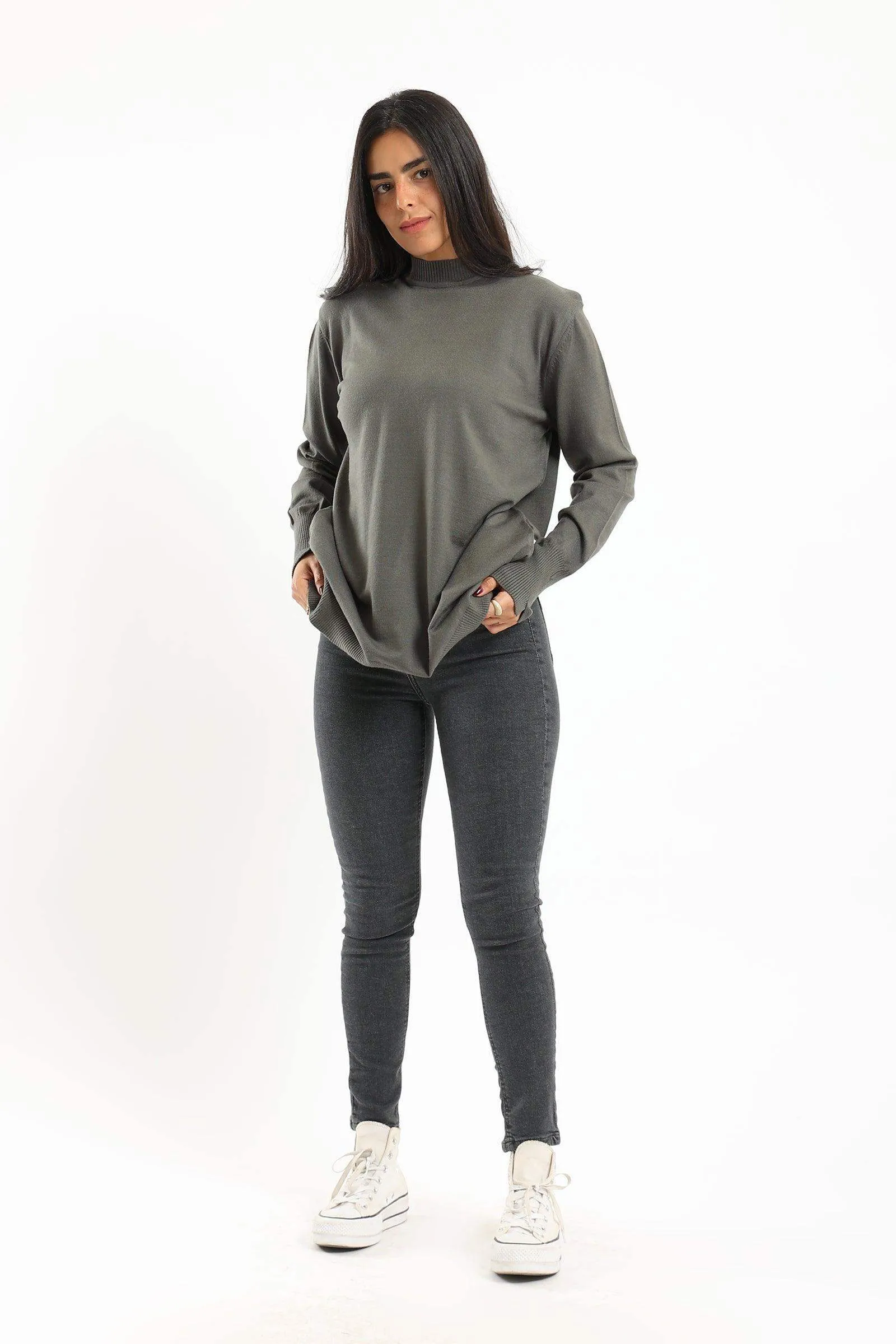 Ribbed Hem Plain Pullover