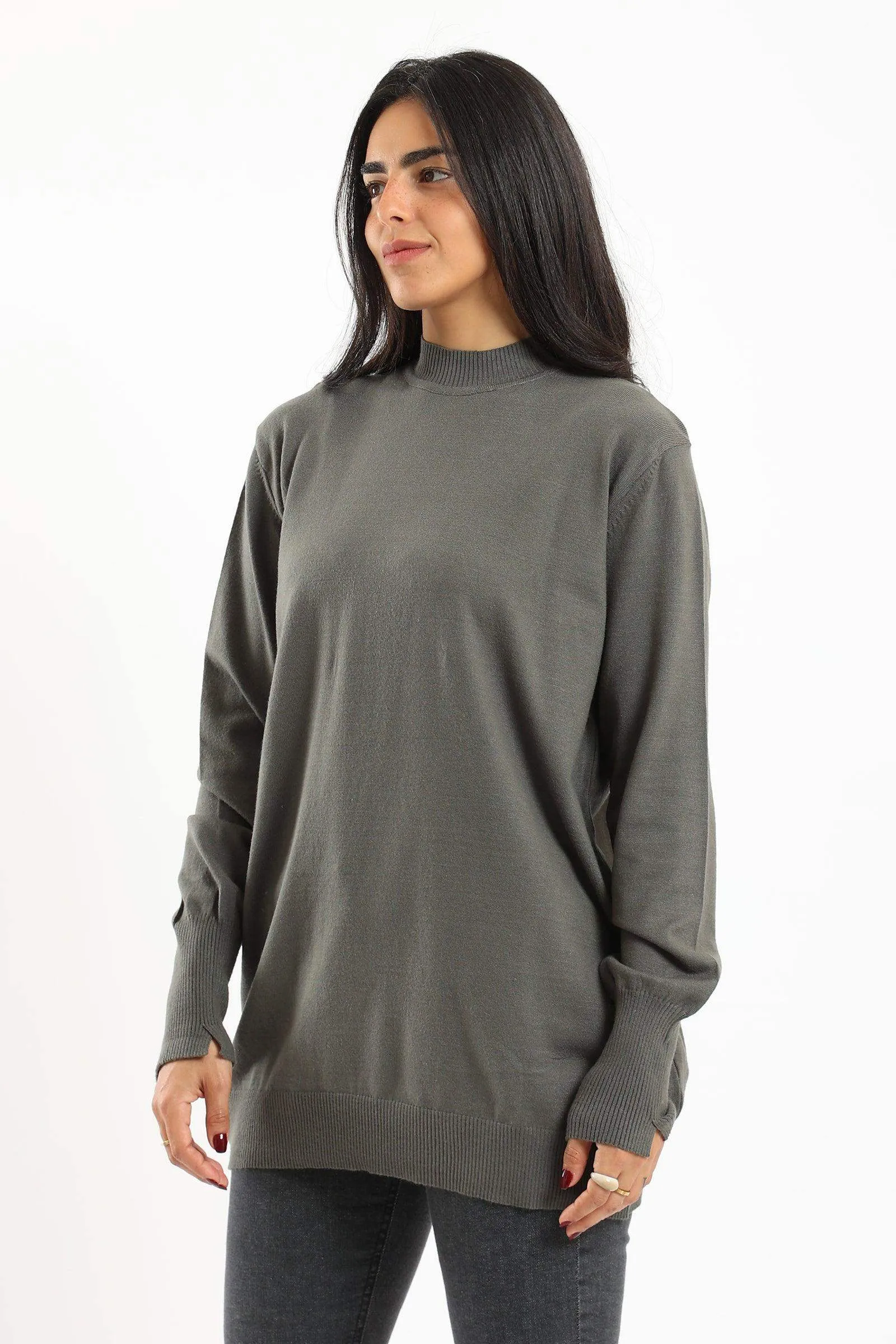 Ribbed Hem Plain Pullover