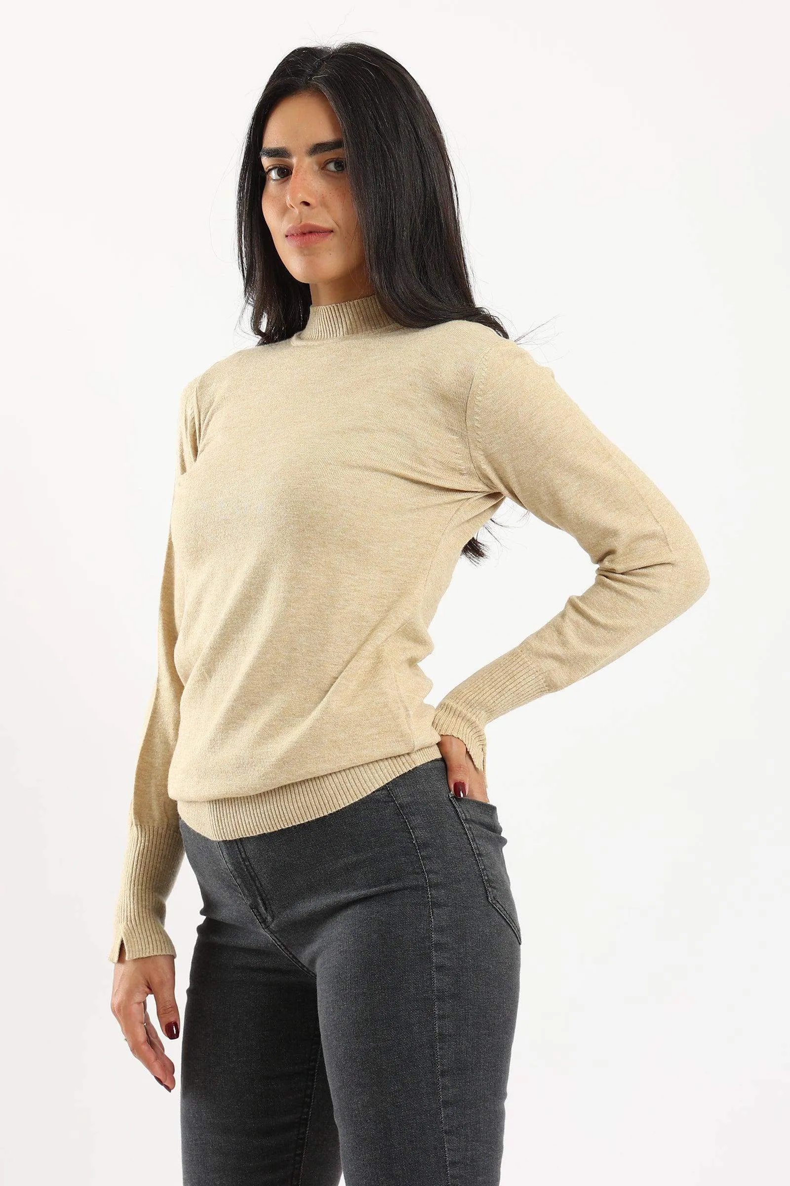 Ribbed Hem Plain Pullover