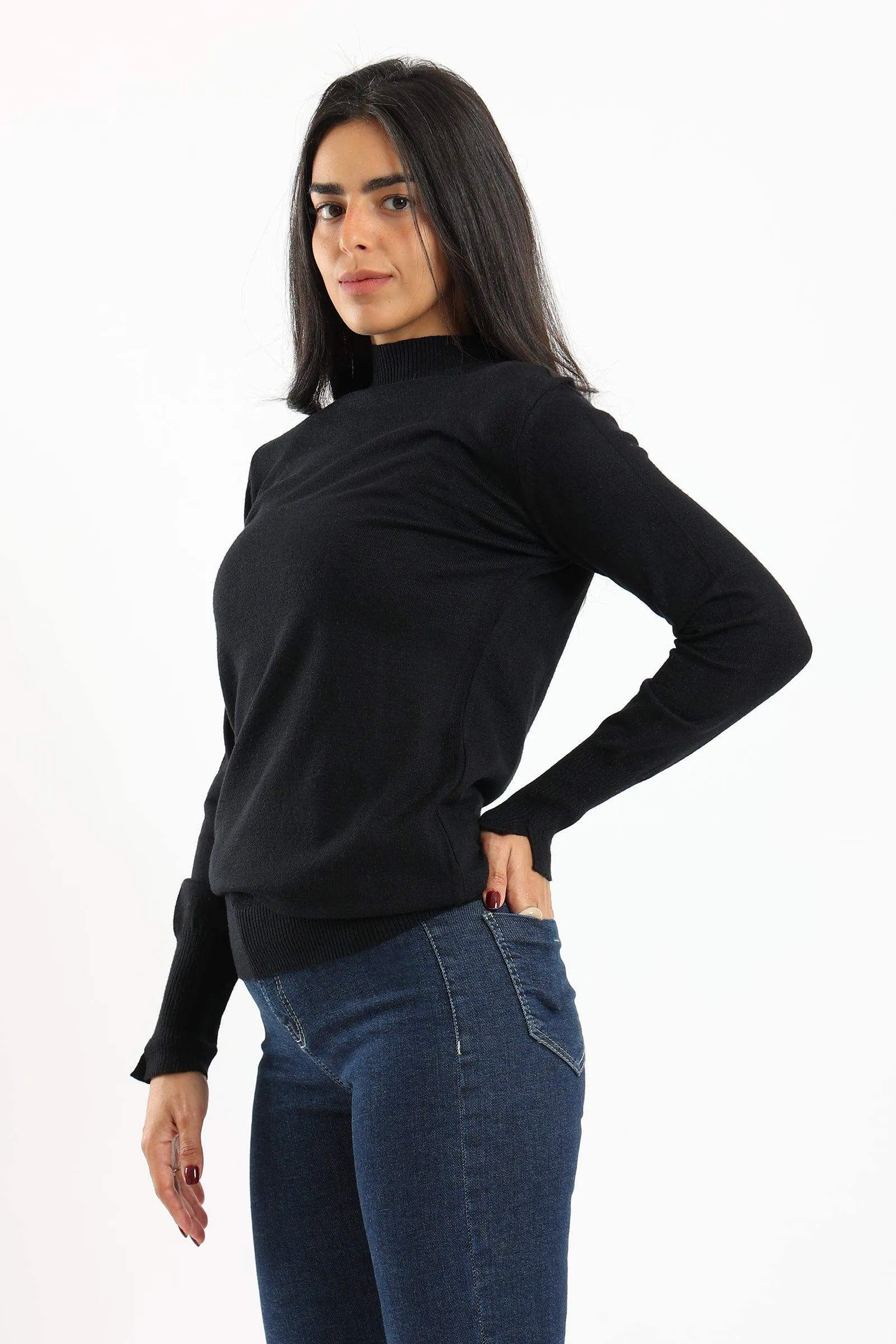 Ribbed Hem Plain Pullover