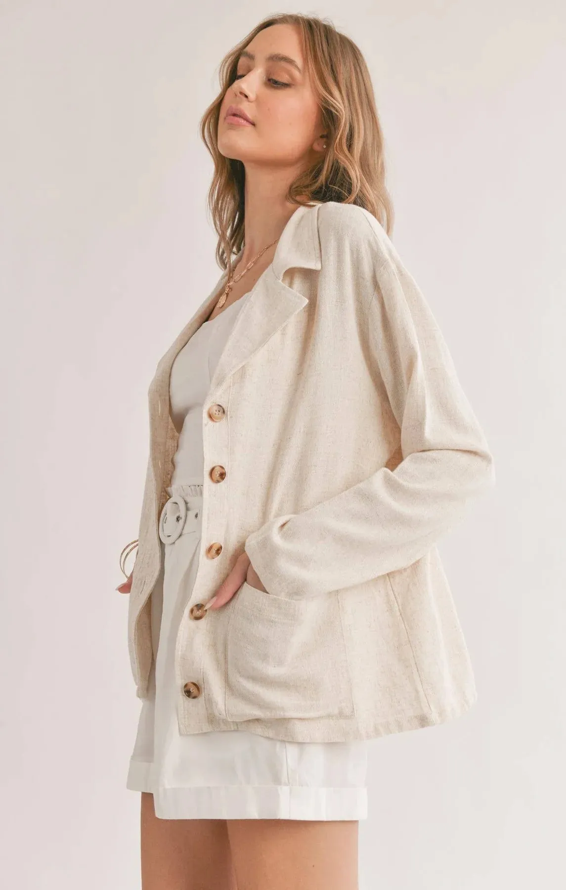 Sadie And Sage La Luna Linen Blend Jacket With Pockets