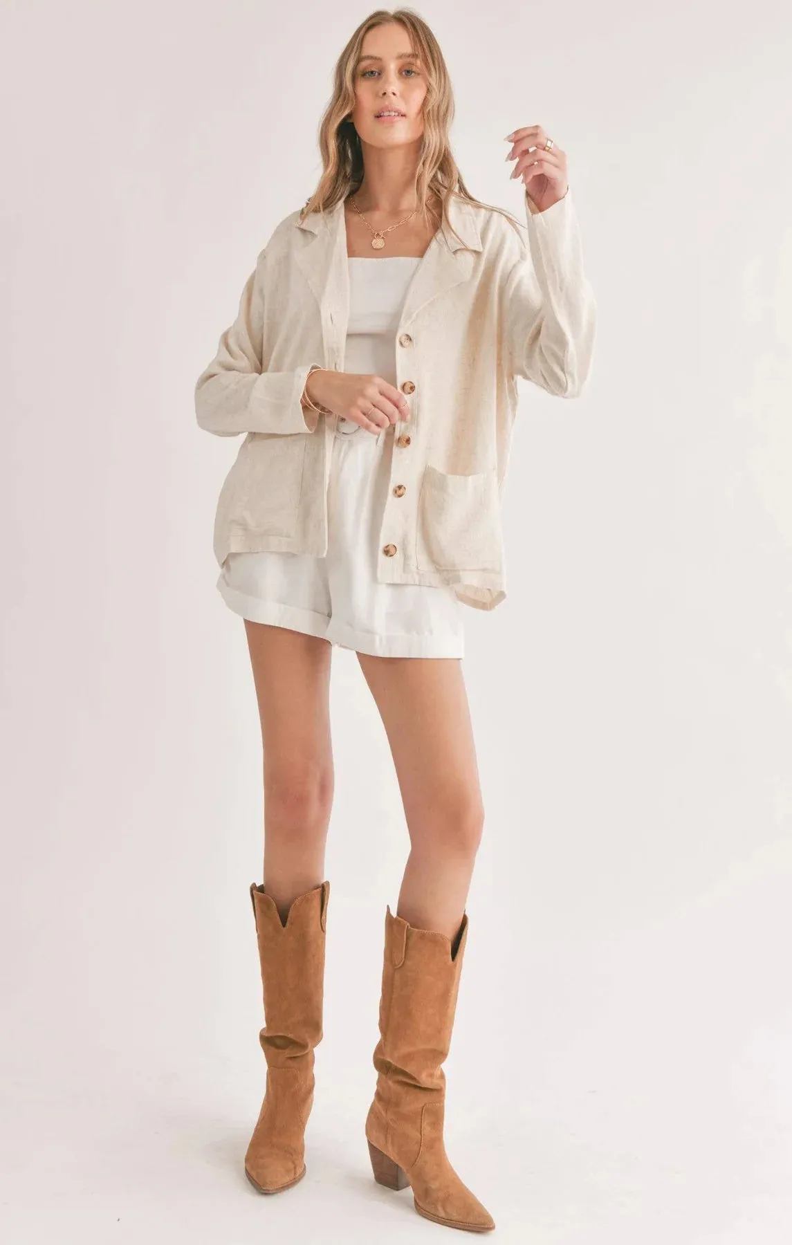 Sadie And Sage La Luna Linen Blend Jacket With Pockets