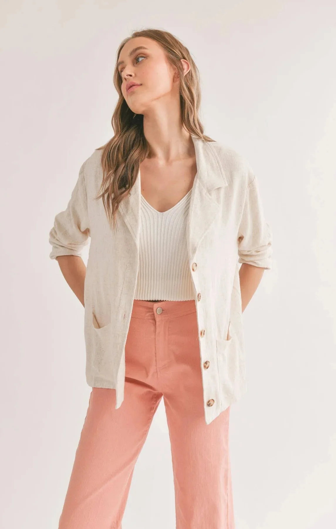 Sadie And Sage La Luna Linen Blend Jacket With Pockets