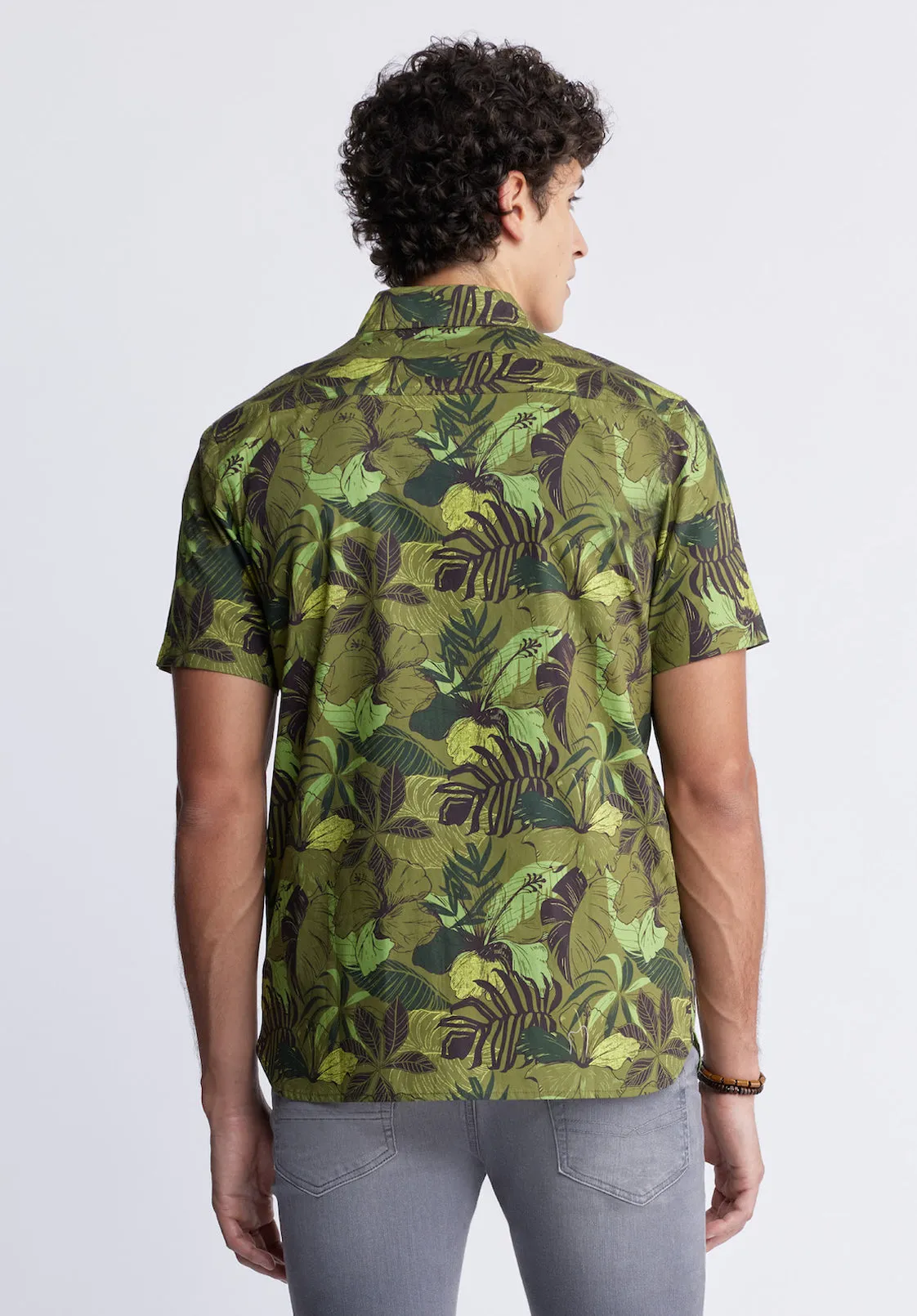 Sayool Men’s Short-Sleeve Printed Shirt in Sphagnum Green - BM24282