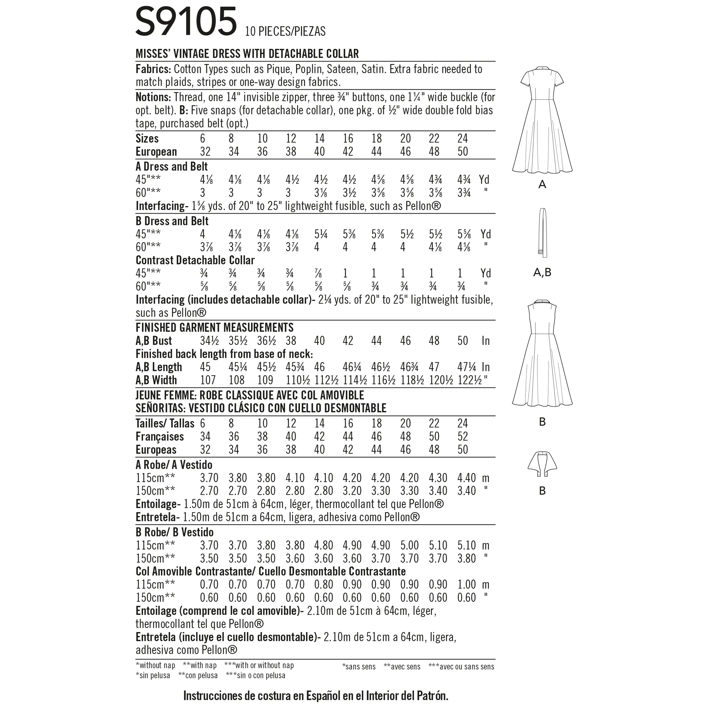 Simplicity Sewing Pattern S9105 Misses' Vintage Dress