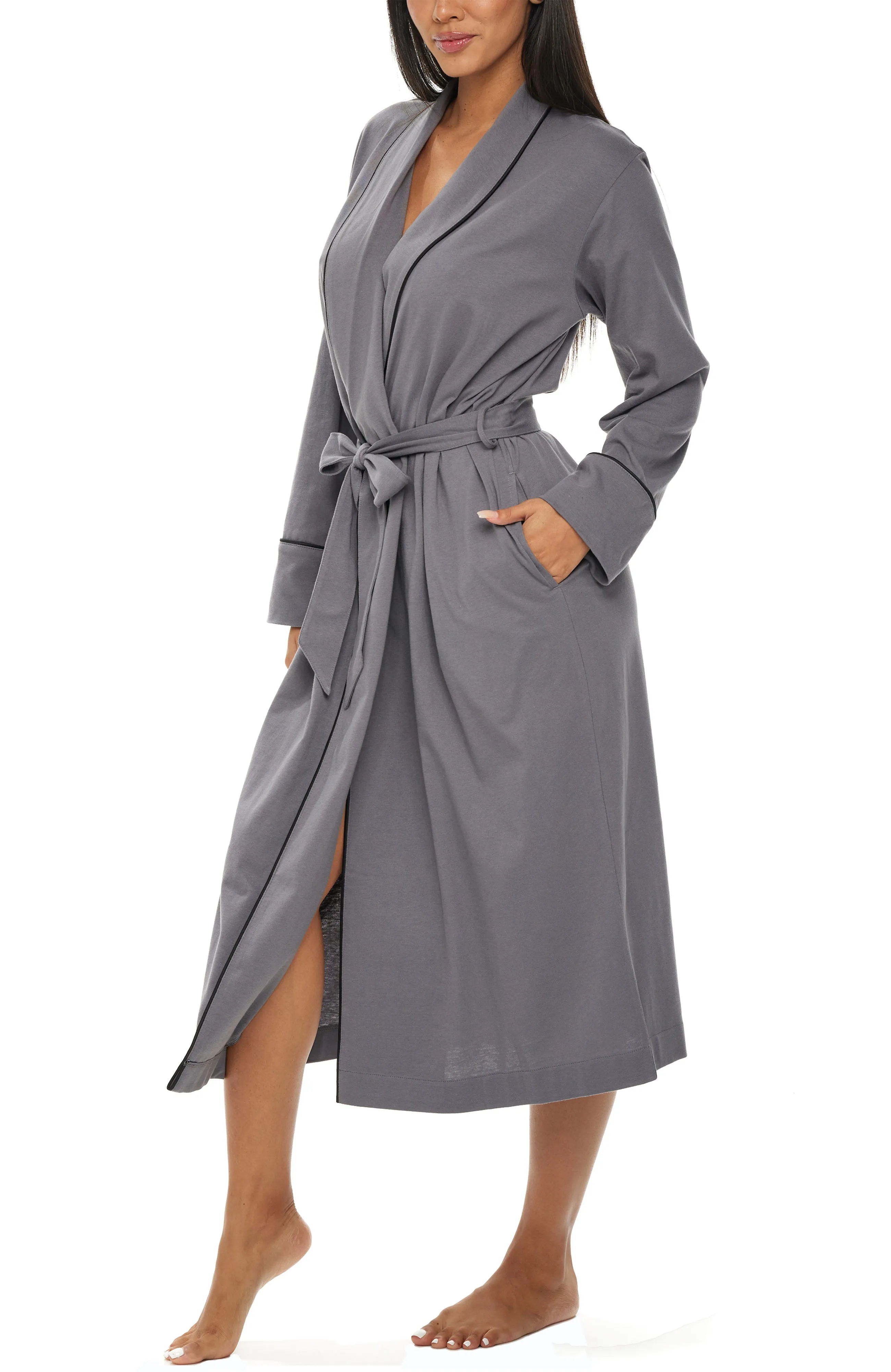 Womens Long Knit Robe with Pockets