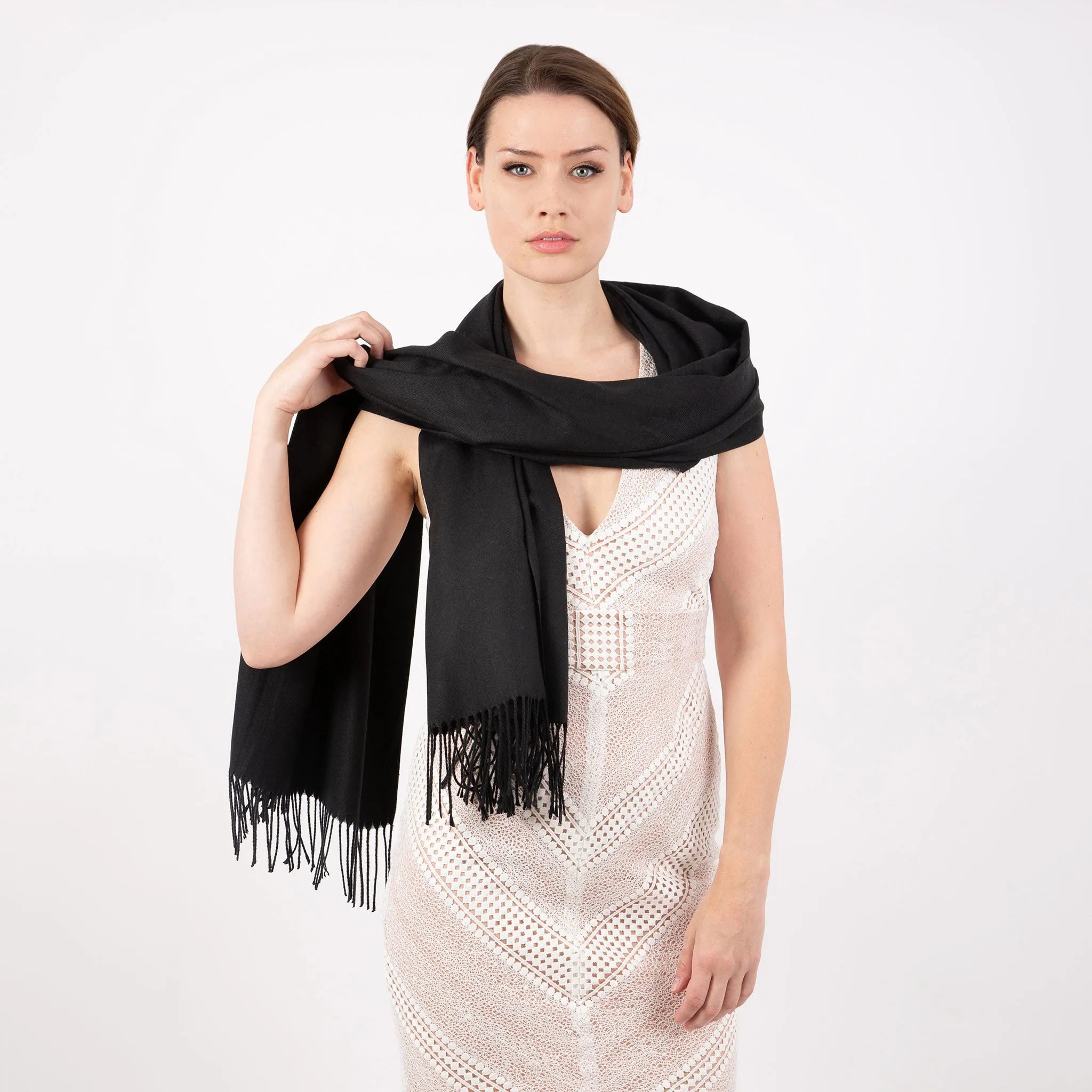 Women's Plain Pashmina Shawl with Tassels