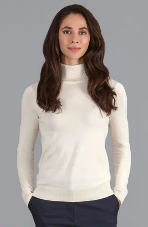 Womens Ultra Fine Cotton Roll Neck Long Sleeve Jumper