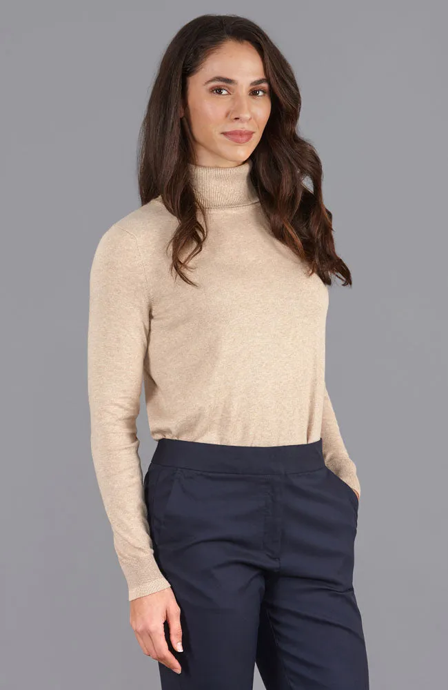 Womens Ultra Fine Cotton Roll Neck Long Sleeve Jumper